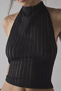 Jaded London Zene Semi-Sheer Knit Backless Buckle Halter Top