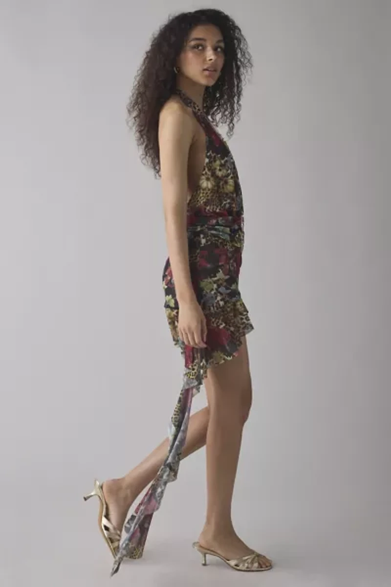 Jaded London Cindy Plunge Halter Open-Back Mini Dress