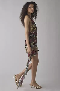 Jaded London Cindy Plunge Halter Open-Back Mini Dress