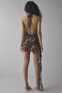 Jaded London Cindy Plunge Halter Open-Back Mini Dress