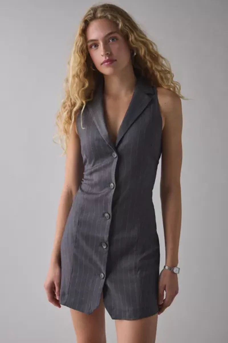 Glamorous Pinstripe Button Front Vest Mini Dress