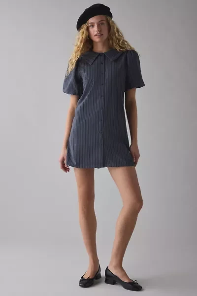 Glamorous Pinstripe Puff Sleeve Button Front Mini Dress