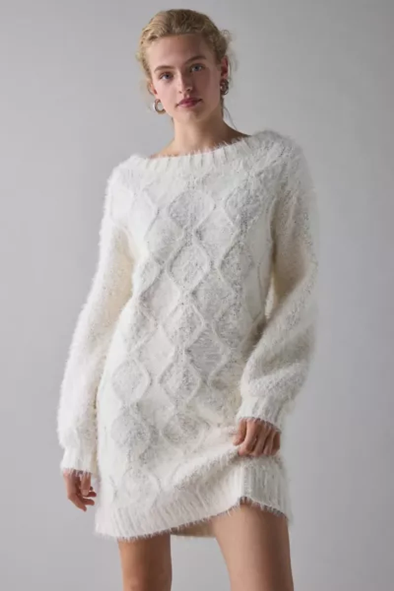 Glamorous Cable Knit Boatneck Sweater Mini Dress
