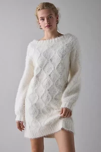 Glamorous Cable Knit Boatneck Sweater Mini Dress