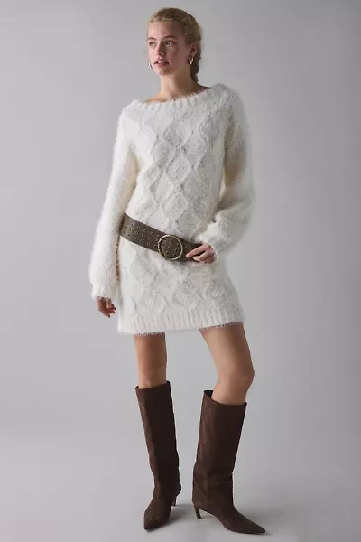 Glamorous Cable Knit Boatneck Sweater Mini Dress