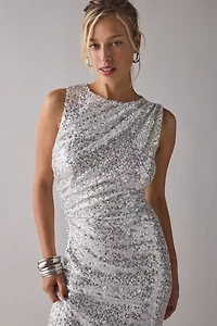 Glamorous Silver Sequin Asymmetric Ruched Maxi Dress
