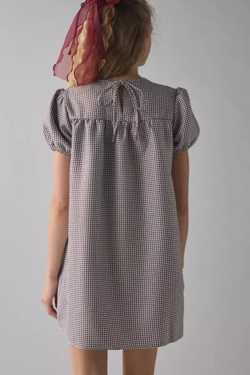 Glamorous Brown Gingham Puff Sleeve Babydoll Mini Dress