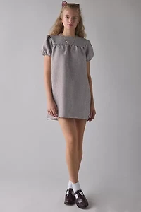 Glamorous Brown Gingham Puff Sleeve Babydoll Mini Dress