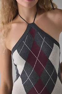 Glamorous Charcoal Argyle Knit High Neck Halter Maxi Dress