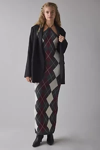 Glamorous Charcoal Argyle Knit High Neck Halter Maxi Dress