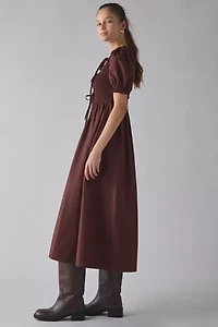 Glamorous Puff Sleeve Tie-Front Smocked Midi Dress