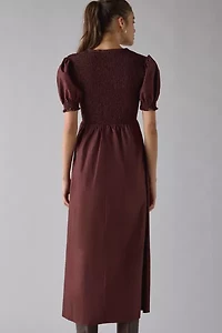 Glamorous Puff Sleeve Tie-Front Smocked Midi Dress