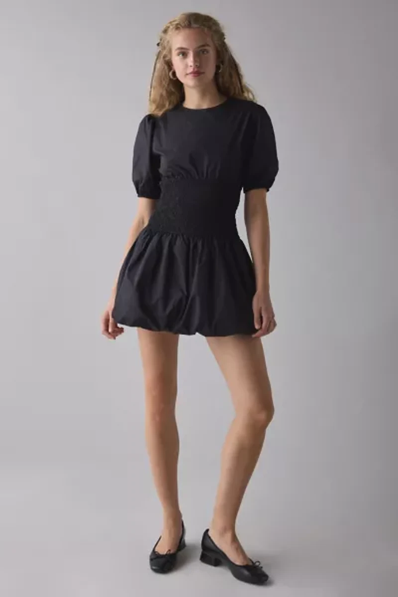 Glamorous Smocked Drop Waist Puff Sleeve Mini Dress