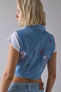 ReMADE By UO Bleach & Paint Splatter Denim Vest Top