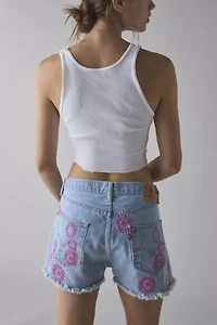 ReMADE By UO Slouchy Daisy Painted Denim Short