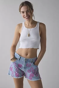 ReMADE By UO Slouchy Daisy Painted Denim Short