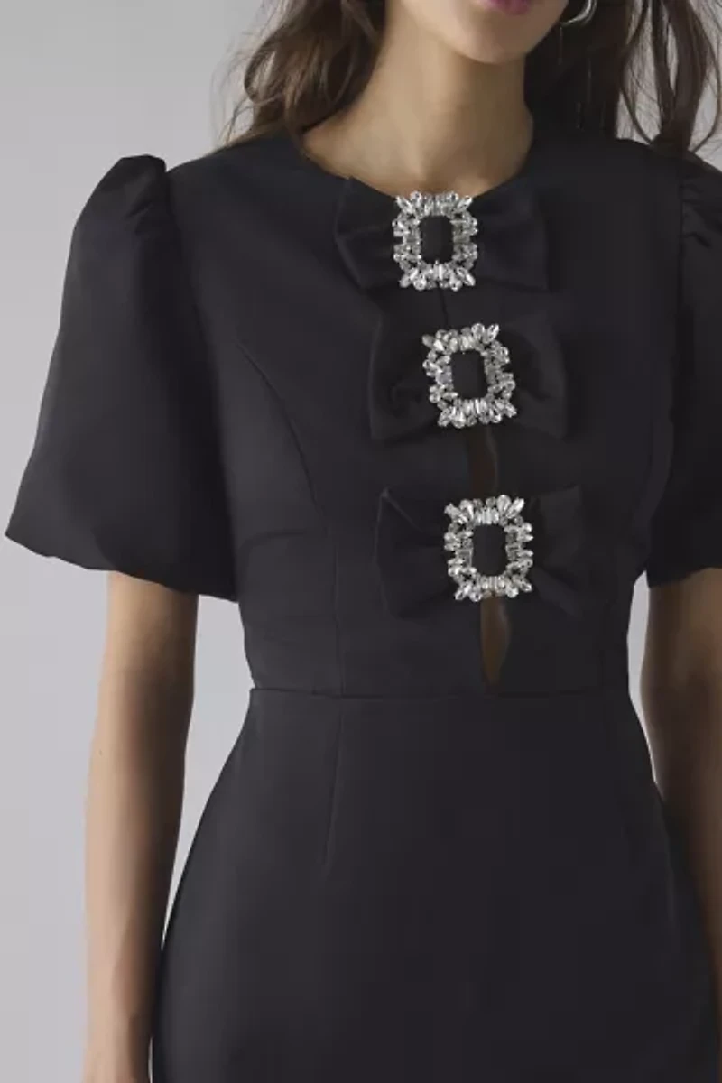 Glamorous Fit-And-Flare Embellished Buckle Bow Mini Dress