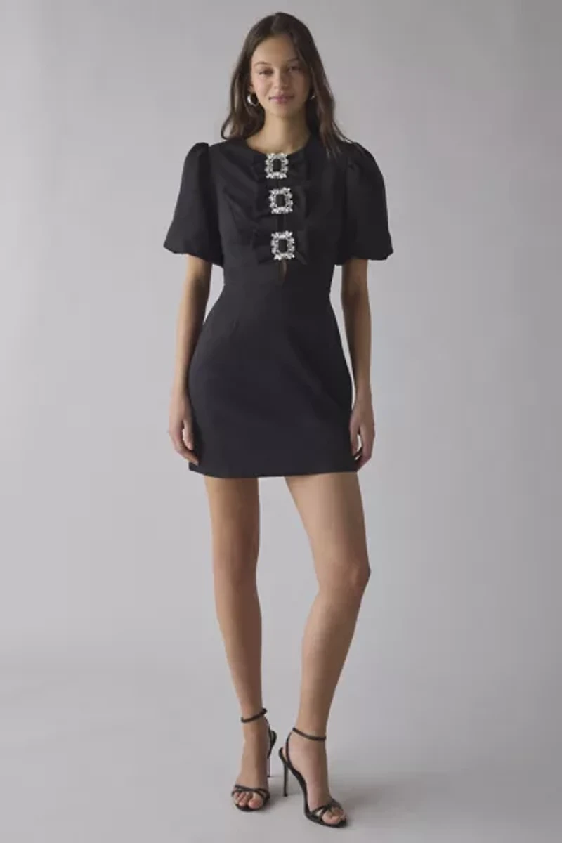 Glamorous Fit-And-Flare Embellished Buckle Bow Mini Dress