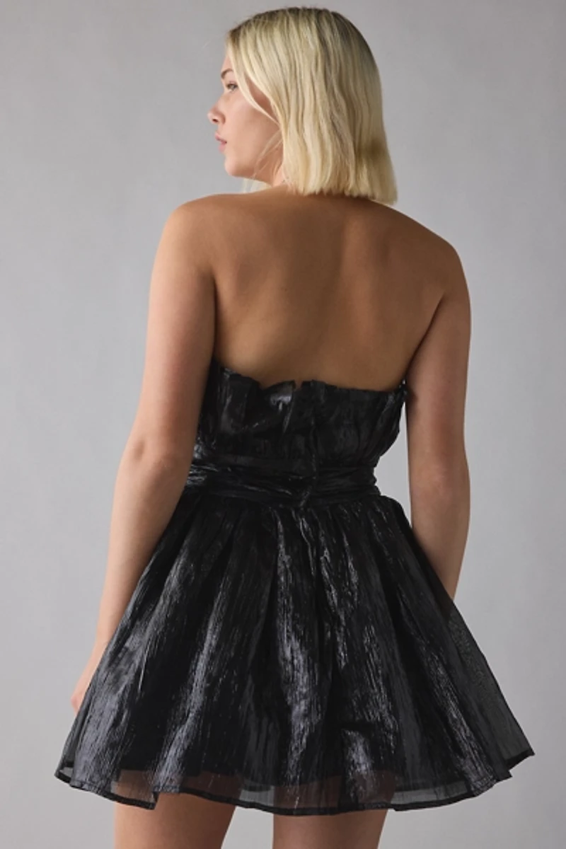 Glamorous Ciara Black Metallic Gathered Fit-And-Flare Mini Dress