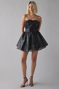 Glamorous Ciara Black Metallic Gathered Fit-And-Flare Mini Dress