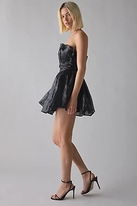Glamorous Ciara Black Metallic Gathered Fit-And-Flare Mini Dress