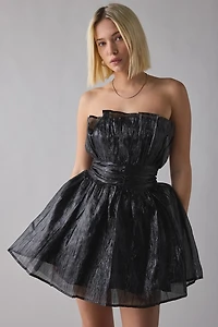 Glamorous Ciara Black Metallic Gathered Fit-And-Flare Mini Dress