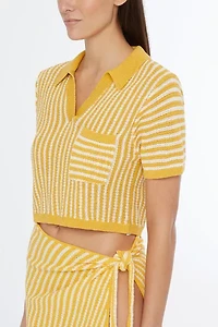 Onia Linen Knit Cropped Polo
