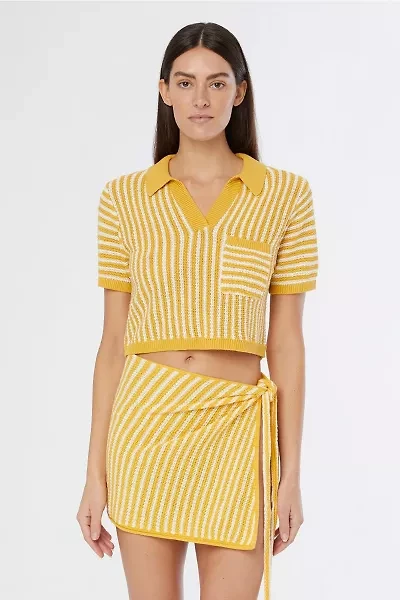 Onia Linen Knit Cropped Polo