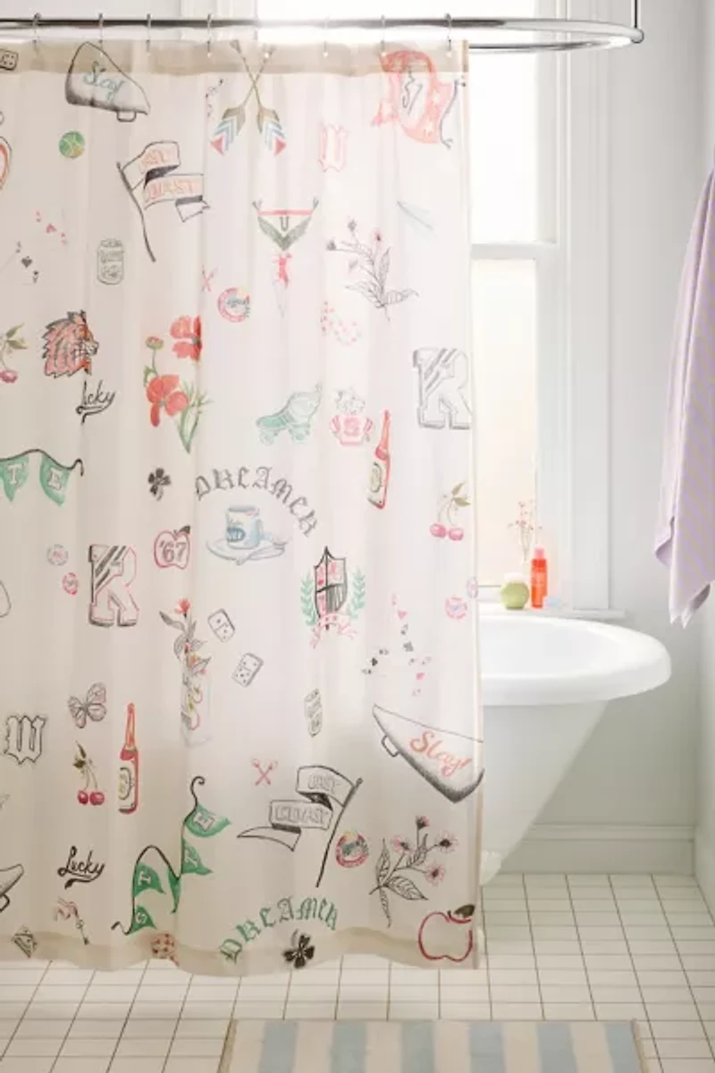 Collegiate Collage Patterned Shower Curtain