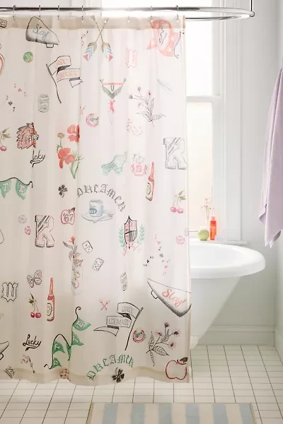 Collegiate Collage Patterned Shower Curtain