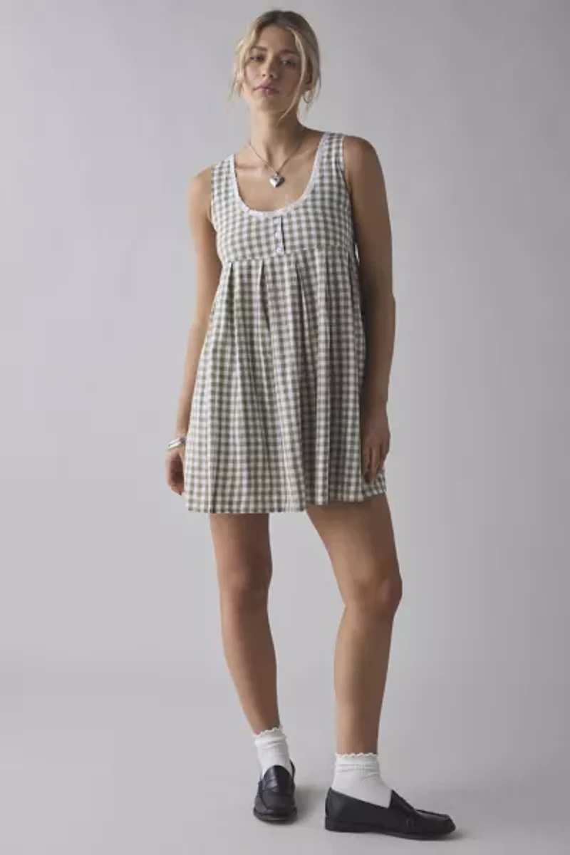 Daisy Street Gingham Lace Trim Babydoll Mini Dress