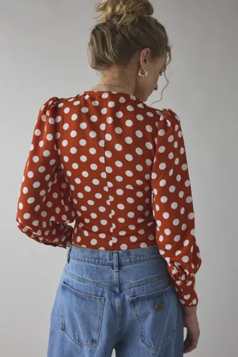 Glamorous Rusty White Polka Dot Puff Sleeve Blouse