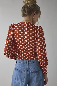 Glamorous Rusty White Polka Dot Puff Sleeve Blouse