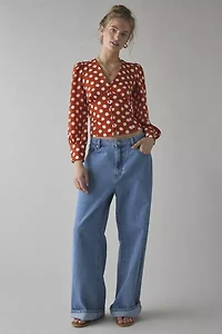 Glamorous Rusty White Polka Dot Puff Sleeve Blouse