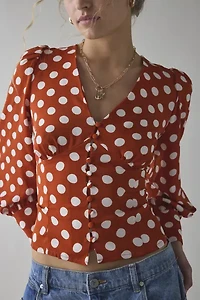 Glamorous Rusty White Polka Dot Puff Sleeve Blouse