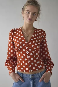 Glamorous Rusty White Polka Dot Puff Sleeve Blouse