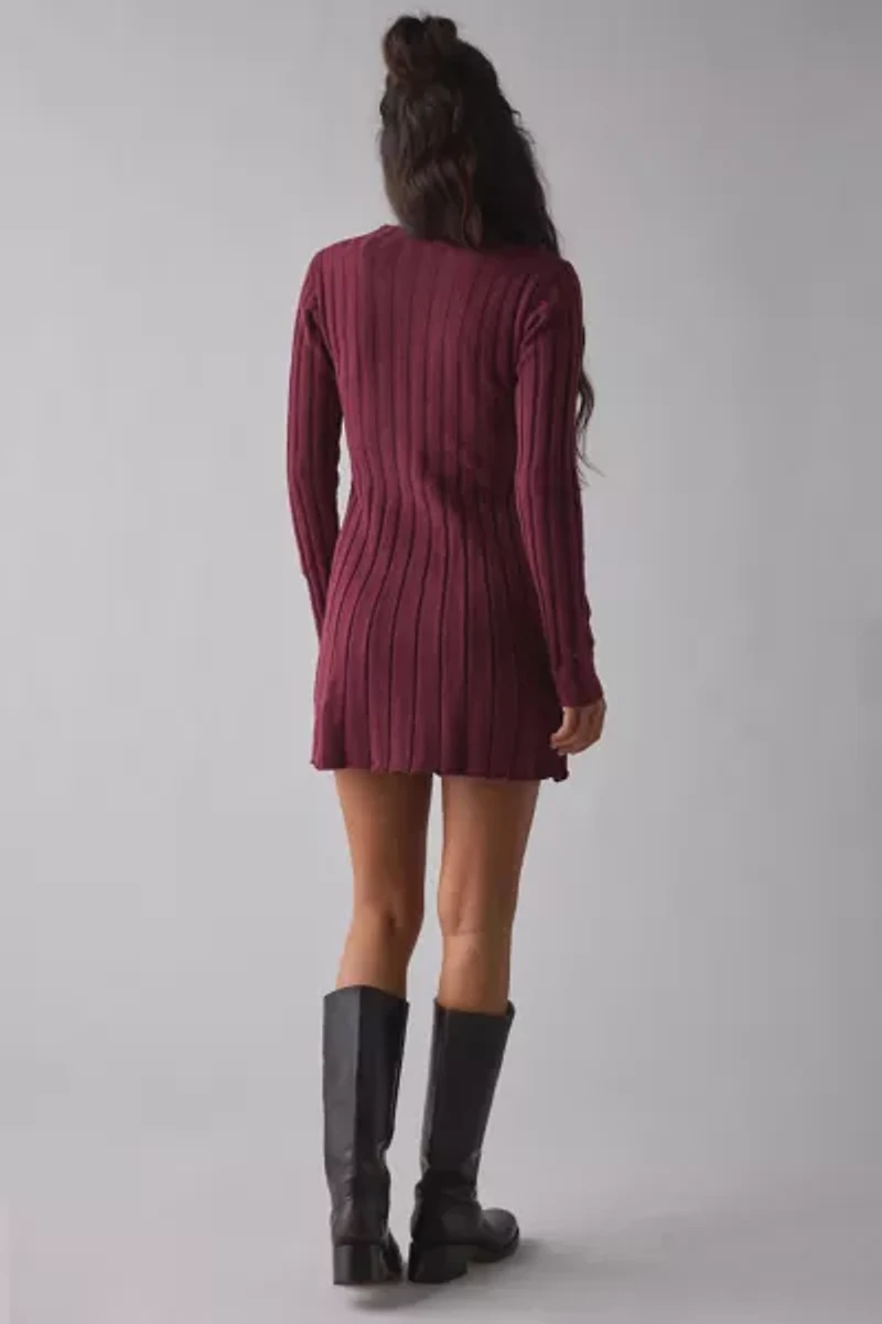 Daisy Street Ribbed Knit Long Sleeve Mini Dress