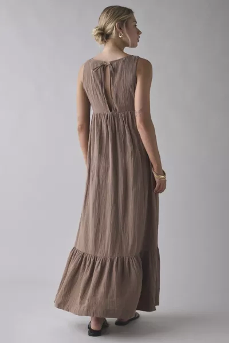 Daisy Street Cotton Tie-Back Tiered Maxi Dress