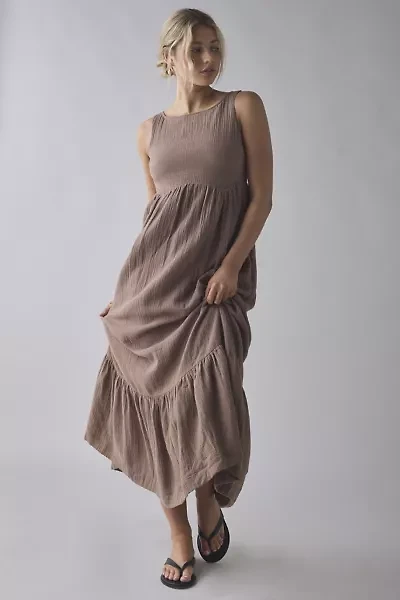 Daisy Street Cotton Tie-Back Tiered Maxi Dress