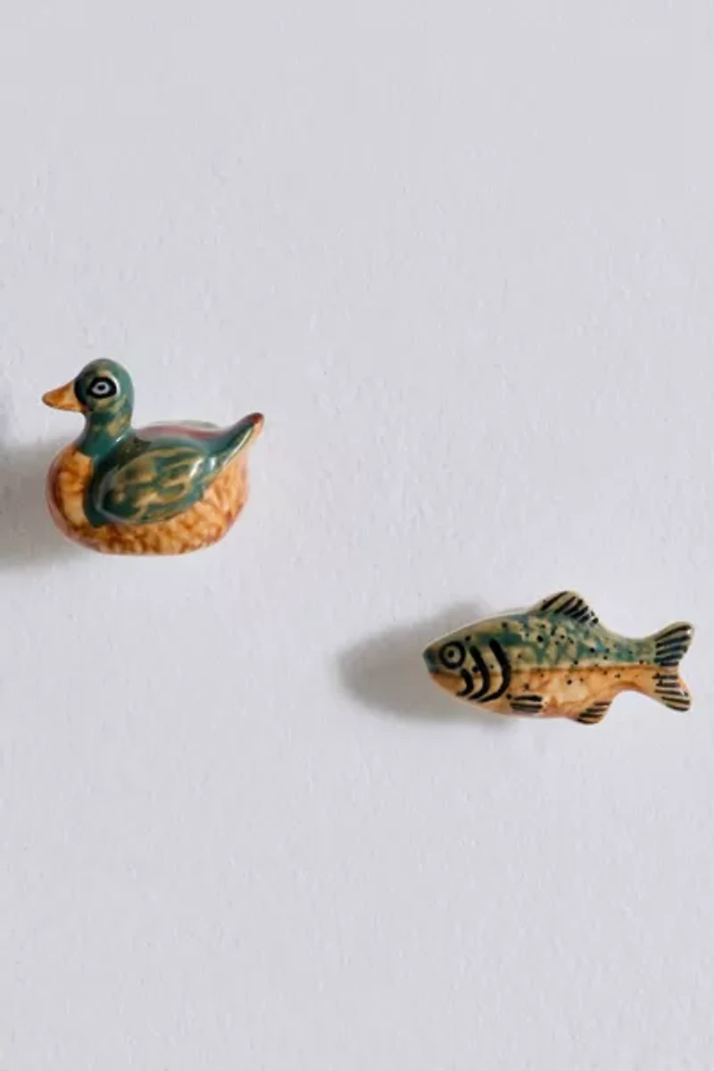 Mallard & Trout Shaped Ceramic Knob/Wall Hook Set