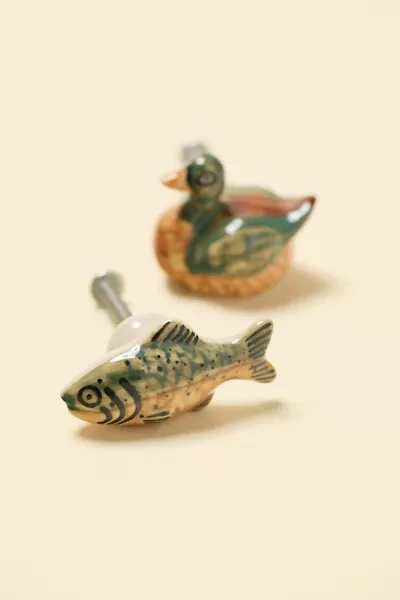 Mallard & Trout Shaped Ceramic Knob/Wall Hook Set