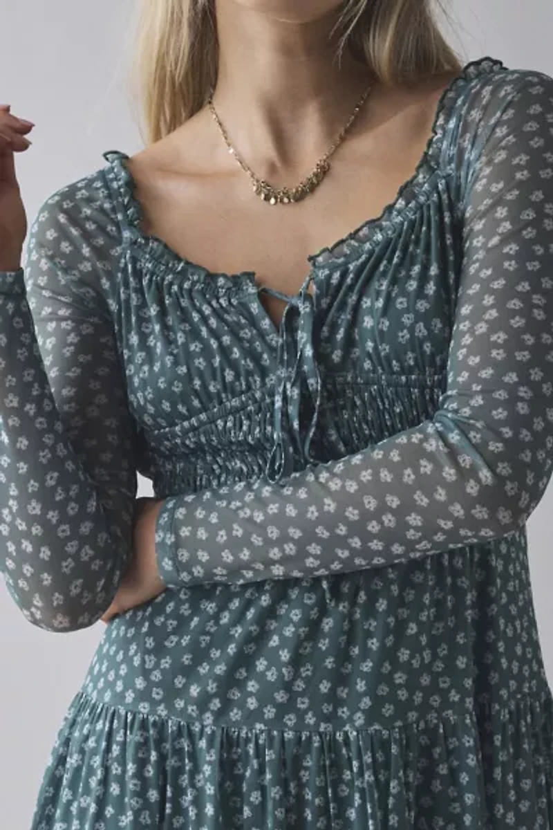 Daisy Street Tie-Front Long Sleeve Milkmaid Mini Dress