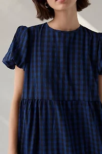 Daisy Street Plaid Puff Sleeve Tiered Smock Midi Dress