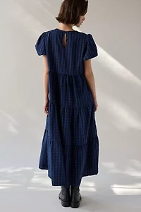 Daisy Street Plaid Puff Sleeve Tiered Smock Midi Dress