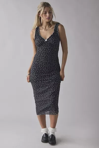 Daisy Street Ditsy Floral V-Neck Slip Midi Dress