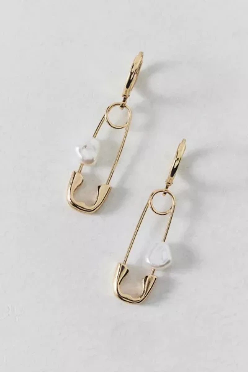 Safety Pin Pearl Hoop Earring