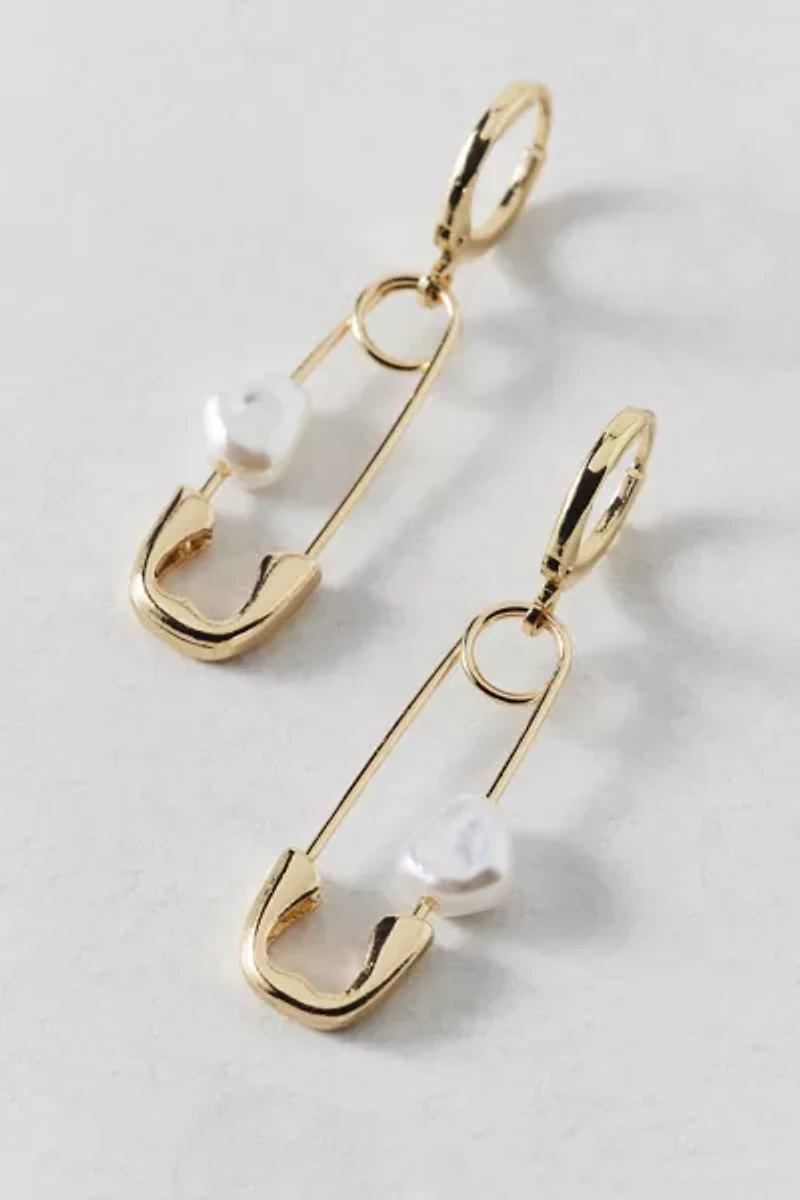 Safety Pin Pearl Hoop Earring