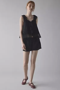 Kimchi Blue Cassie Cascading Ruffle Lace Trim Sleeveless Blouse