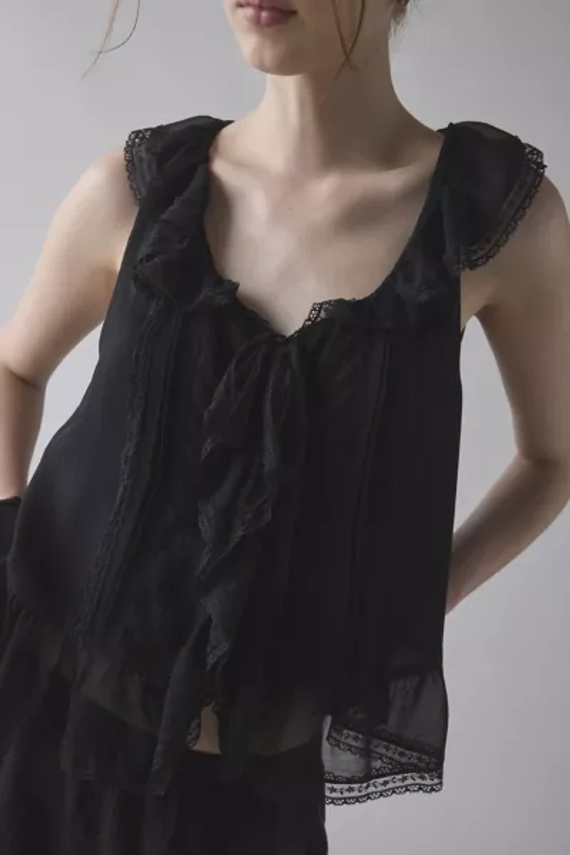 Kimchi Blue Cassie Cascading Ruffle Lace Trim Sleeveless Blouse