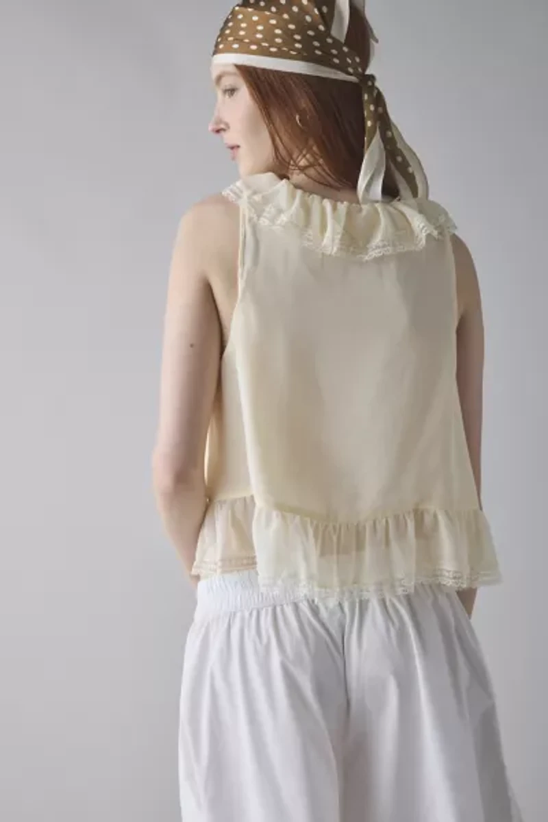 Kimchi Blue Cassie Cascading Ruffle Lace Trim Sleeveless Blouse